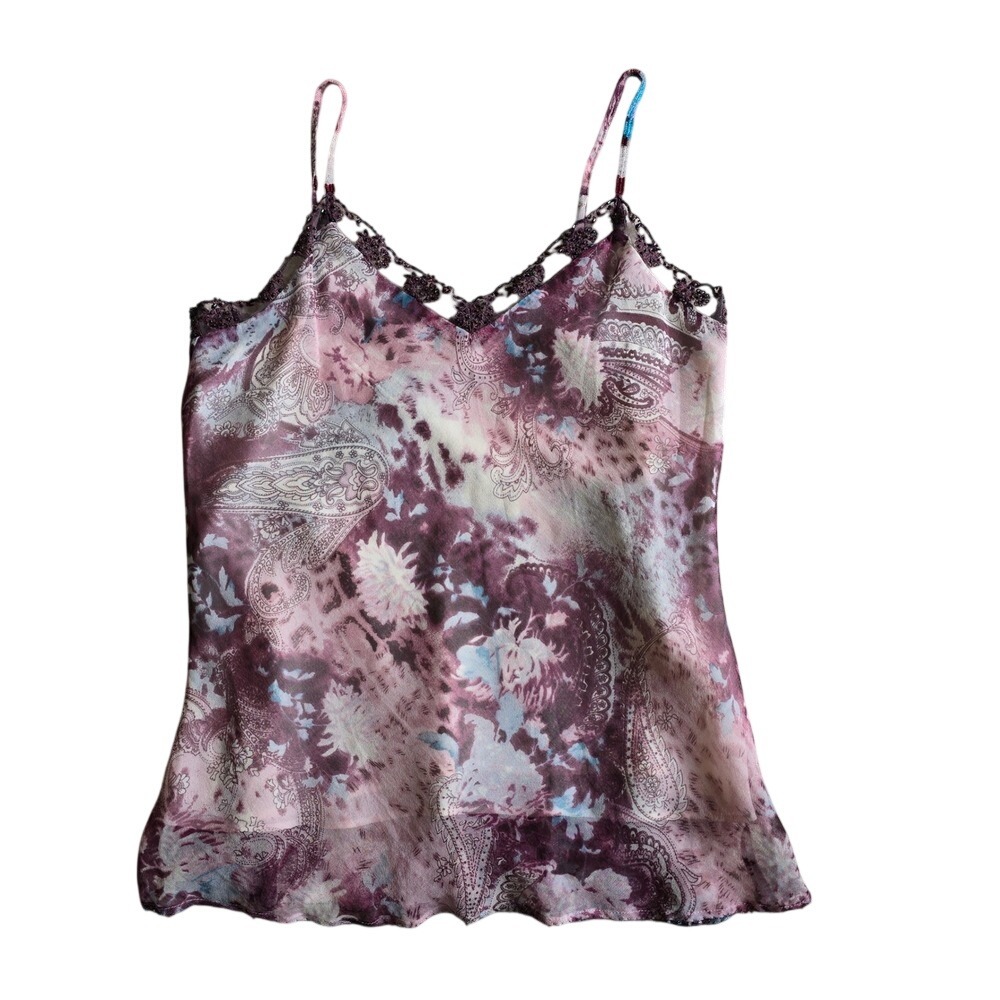 INC International Concepts Silk Beaded Paisley Camisole Top Purple Pink Size 8